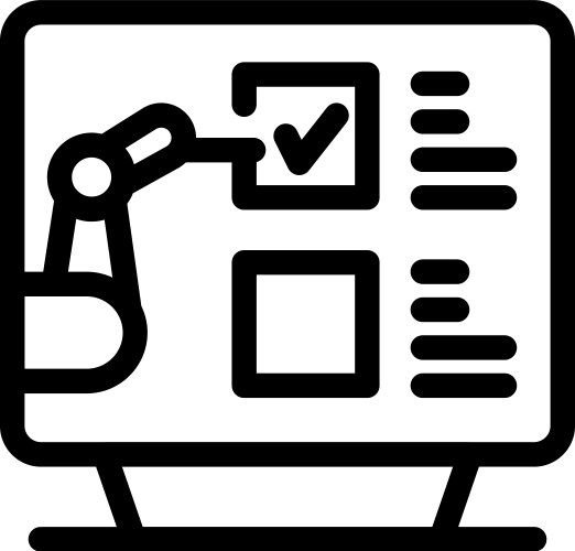 Robot arm checking boxes on computer screen vector image