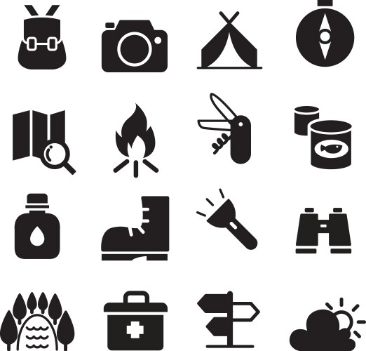 Camping outdoor adventure icon set Royalty Free Vector Image