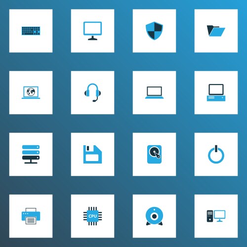 Computer colorful icons set with floppy disk vector image