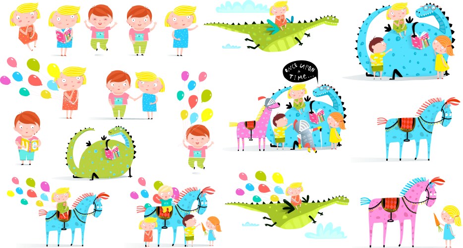 Fantasy Kids Cartoon Set Vector Image