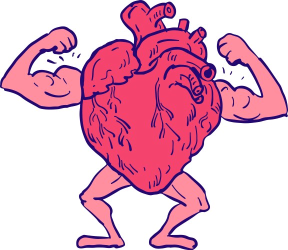 Healthy heart flexing muscle drawing vector image