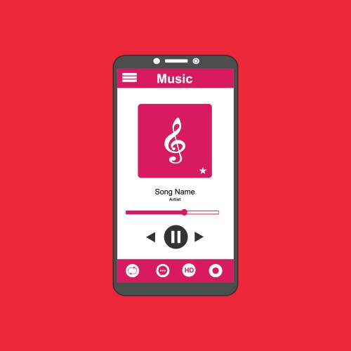 media player application app template with flat vector image