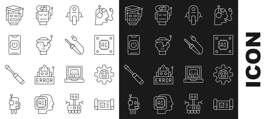 Set line robot blueprint processor vector image