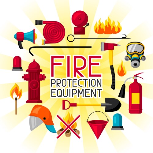 Background with firefighting sticker items fire Vector Image