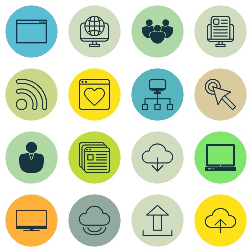 Set of 16 world wide web icons includes send data vector image