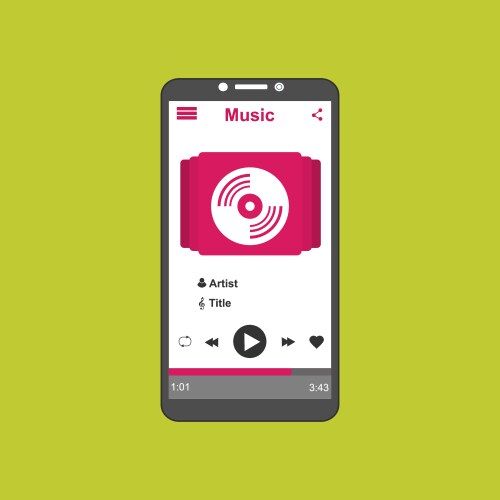 Media player application app template with flat vector image