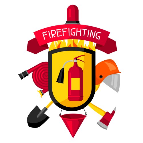 Badge with firefighting sticker items fire Vector Image