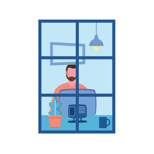 Man with computer at window design vector image