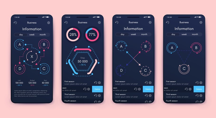 Different ui ux gui screens and flat web icons vektorbild
