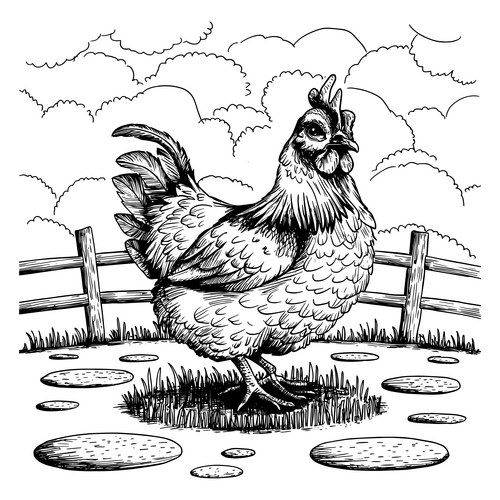 Farm Chicken Line Art Vector Image