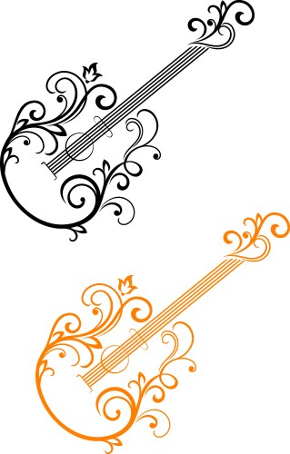 Guitar with floral embellishments Royalty Free Vector Image