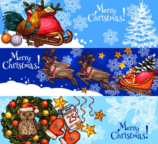 Christmas Sketch Banner - Festive Winter Vector Image