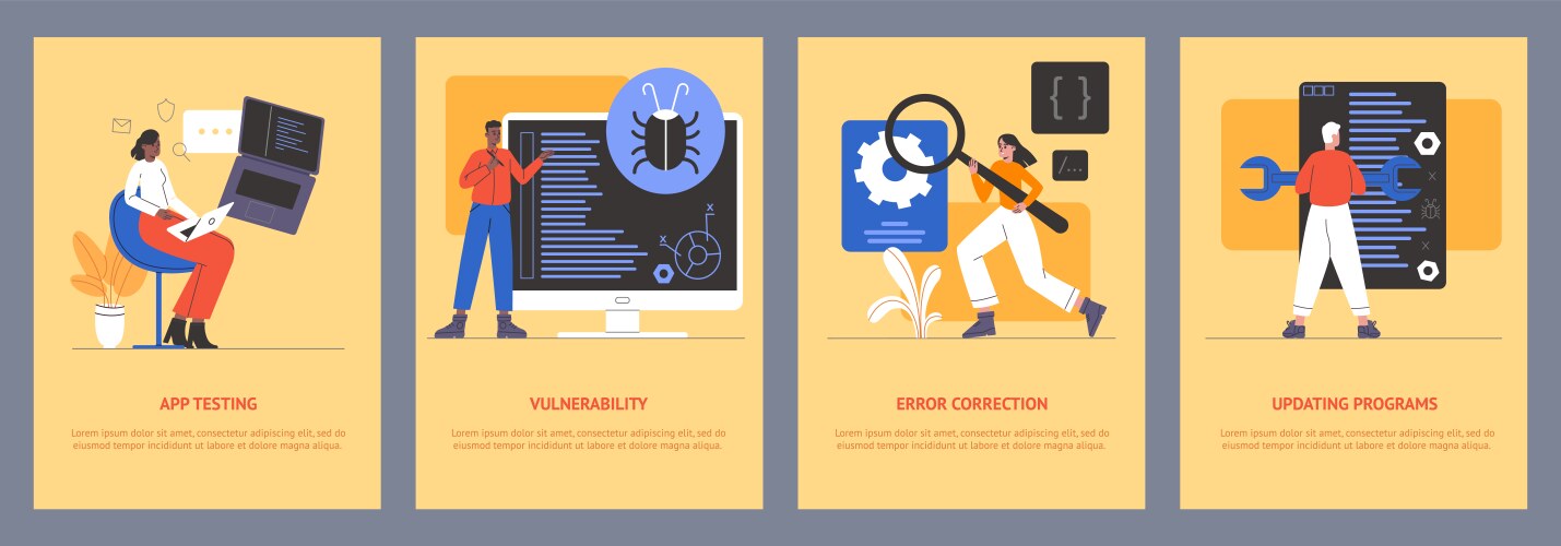 Code testing banners design software checking vector image