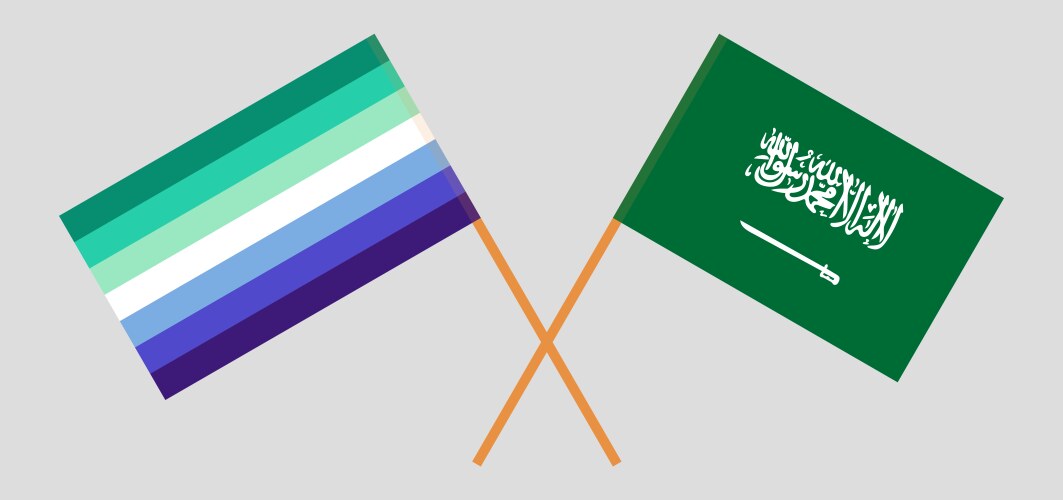 crossed flags of gay men pride and saudi arabia vector image