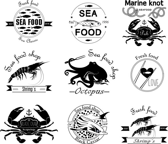 Seafood Labels & Nautical Elements Vector Image