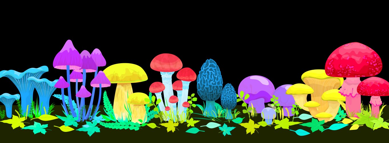 magic glowing mushrooms concept vector