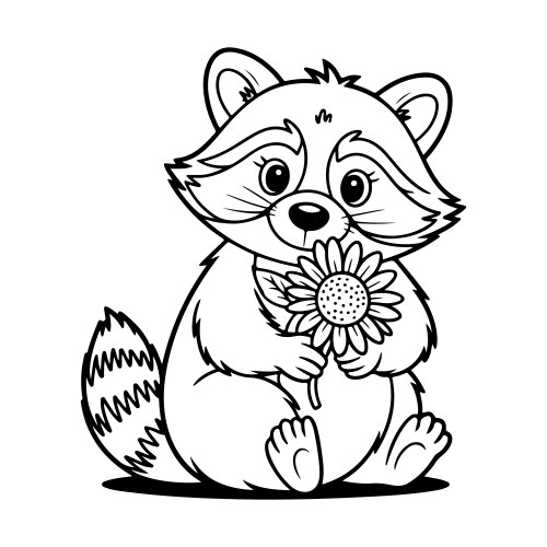 Cute Raccoon with Flower Vector Image