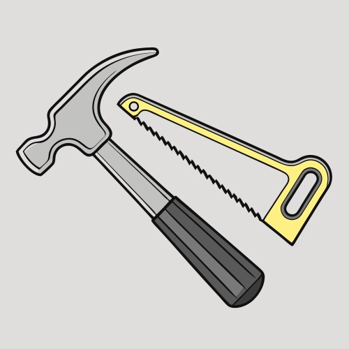 Hammer and saw simple hand tools icon Vector Image