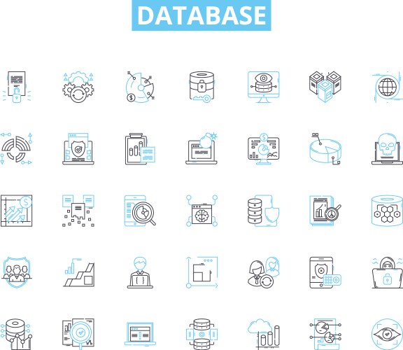 Database linear icons set retrieval vector image