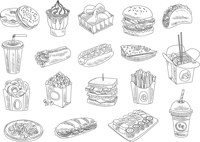 Hand-Drawn Food Sketch Set Vector Image