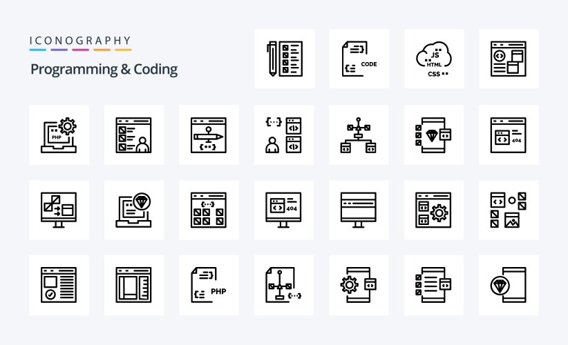 25 programming and coding line icon pack vektorbild