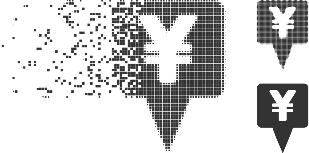 Yen map pointer decomposed pixel halftone icon vector image