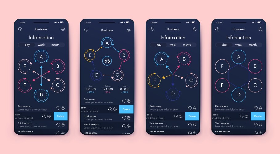 Different ui ux gui screens and flat web icons vector image