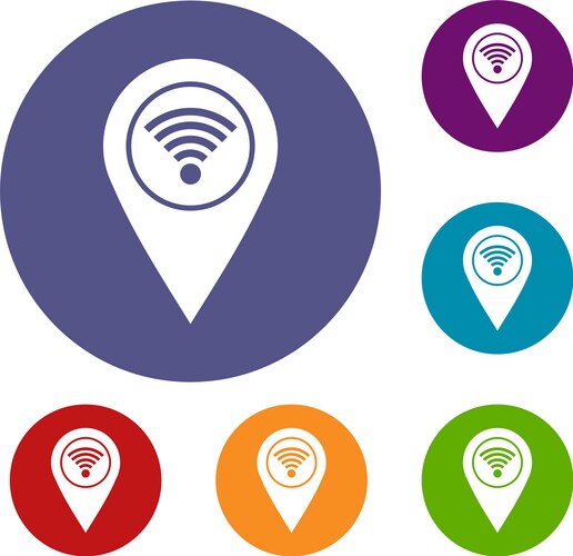 Map pin pointer with wi fi symbol icons set vector image
