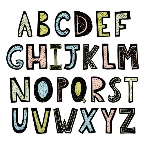 Black and white alphabet hand drawn outline abc Vector Image
