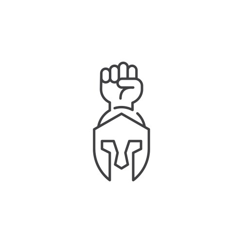 Gladiator power spartan helmet with raised hand Vector Image