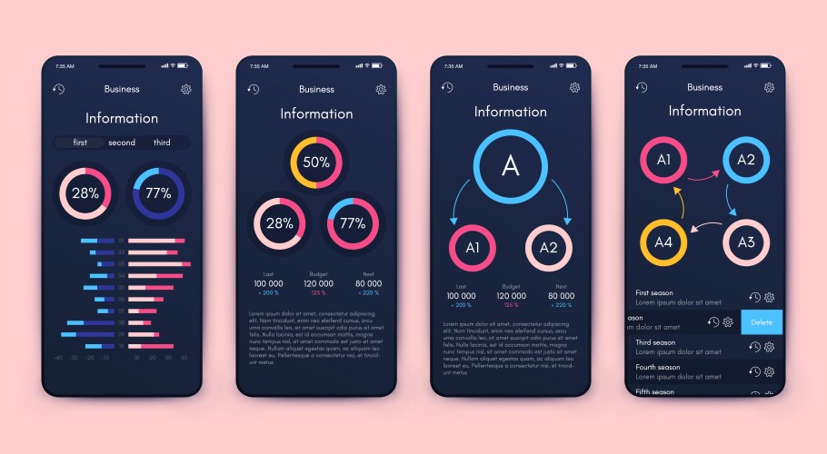 Different ui ux gui screens and flat web icons vektorbild