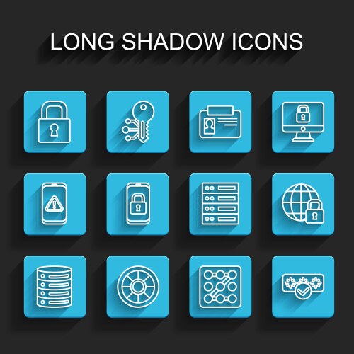 Set line server data web hosting safe lock vector image