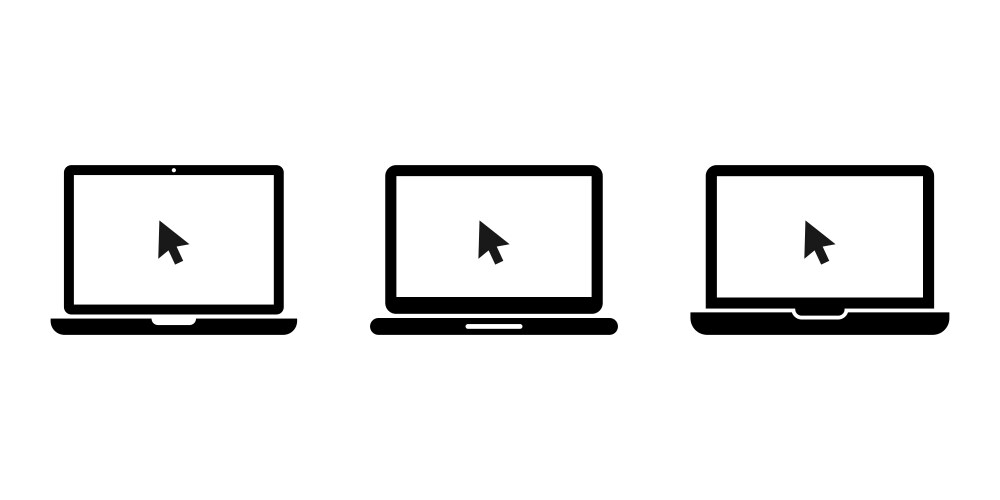 Laptop or notebook with pointer cursor icon set vector image