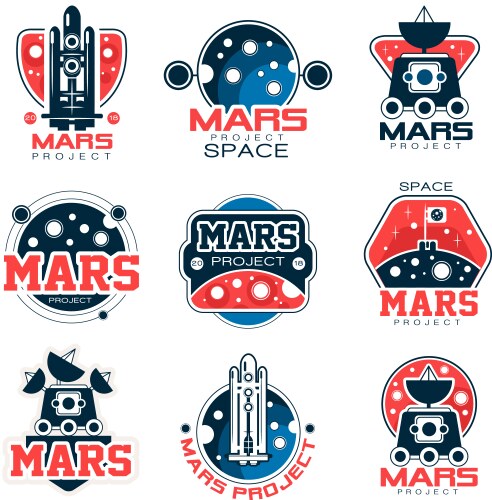 Mars project labels set colonization program vector image