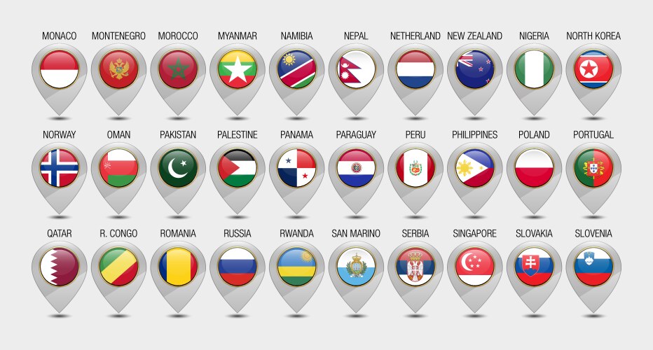 Map pointer or marker with flags design template vector image