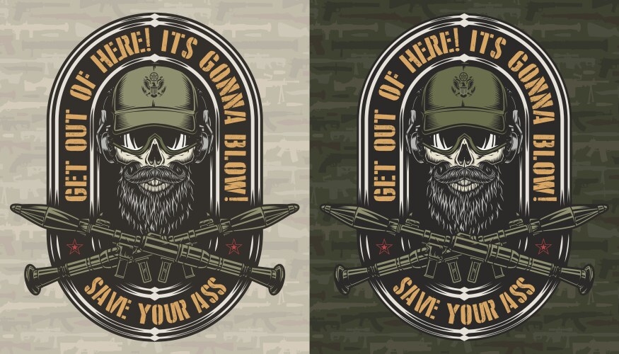 Military Skull Label with Rocket Launchers Vector Image