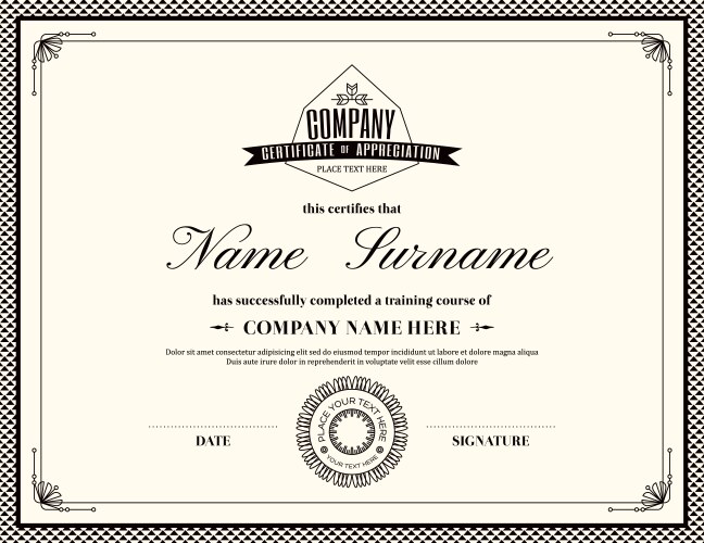 Vintage retro frame certificate template Vector Image