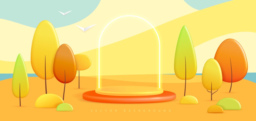 hello autumn background with 3d plastic stage vector