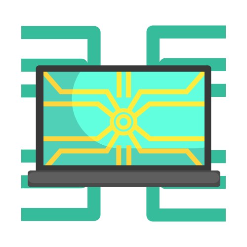 Lap top computer connected to system network part vector image