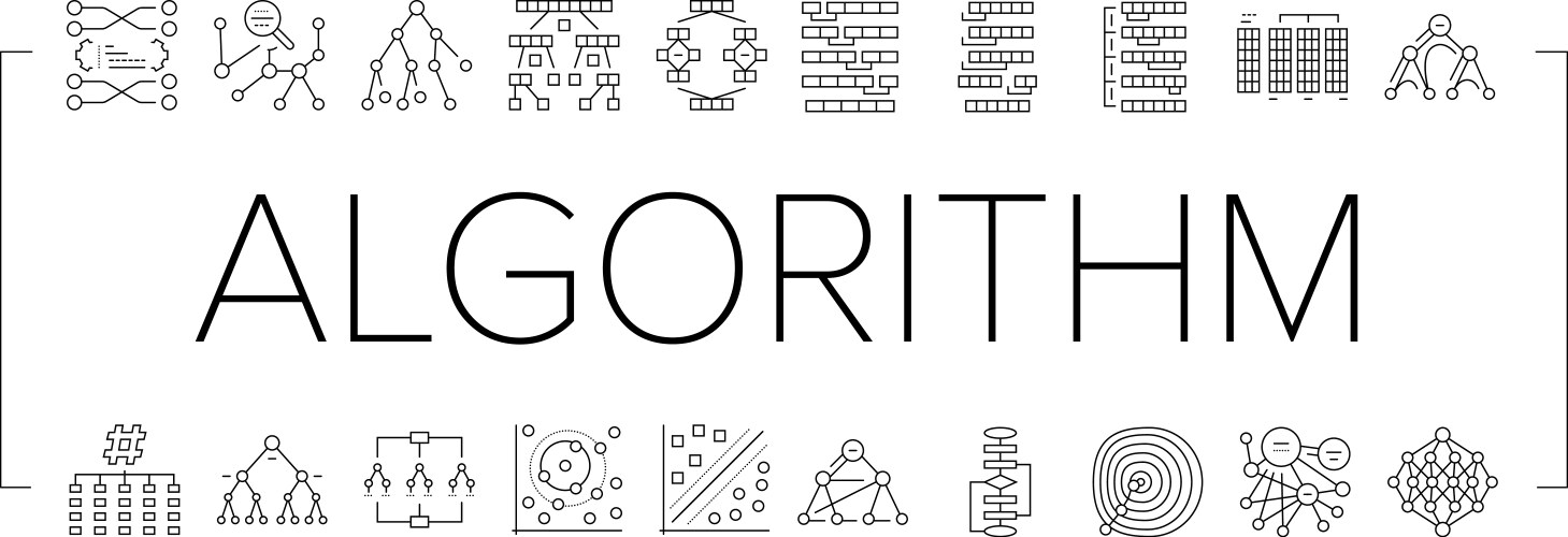Algorithm data technology ai icons set vector image