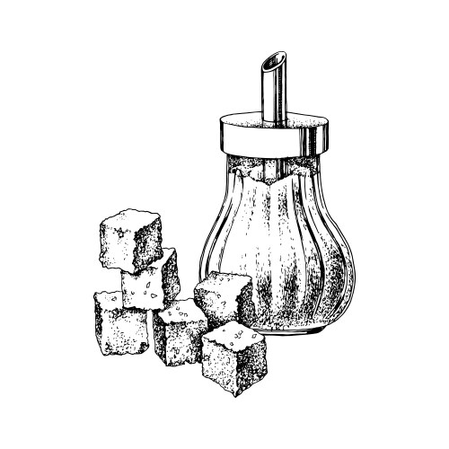 hand drawn sugar bowl and cubes vector image