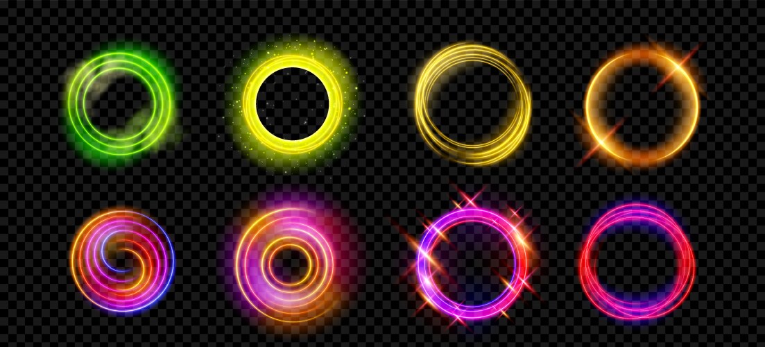 Neon light glow effect on abstract magic halo ring vector image