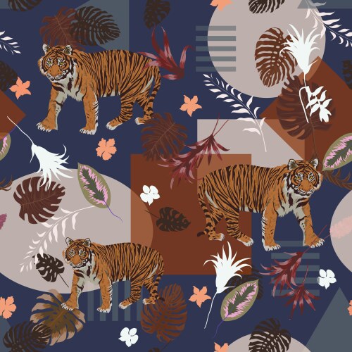 Seamless exotic pattern with tigers in jungle Vector Image