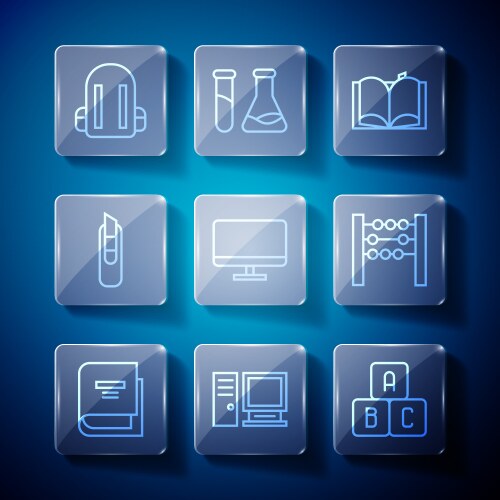 Set line book computer monitor abc blocks open vector image
