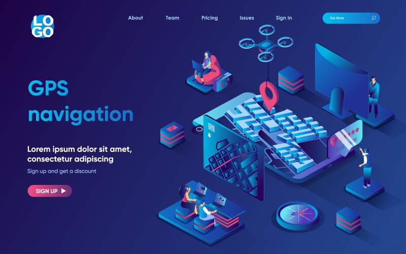 gps navigation concept isometric landing page vector image