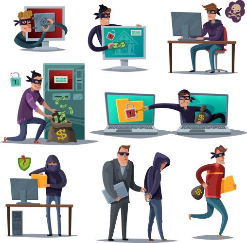 Internet hacker security composition set vector image