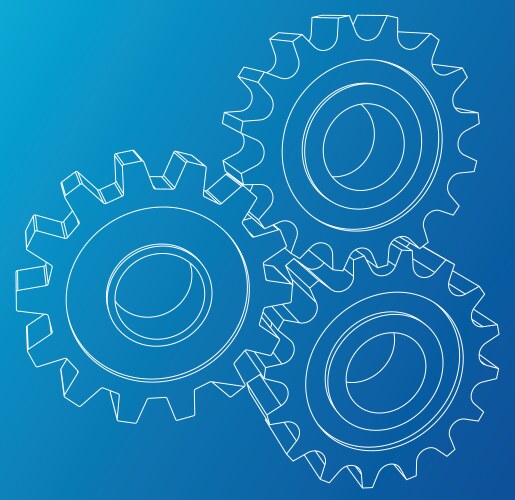 cogs and gears rendering of 3d wire-frame vector image