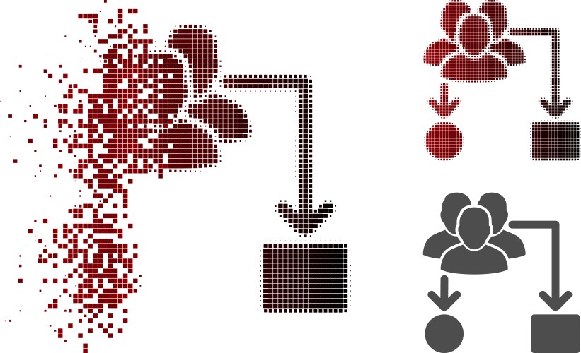 Fractured pixel halftone user routing scheme icon vector image