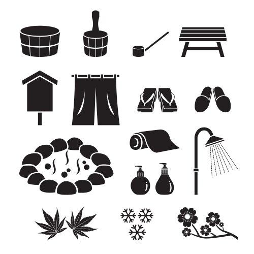 hot spring objects icons set monochrome vector image