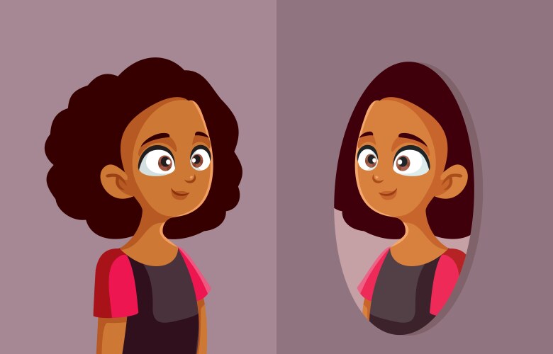 confident teen girl looking in the mirror vector image